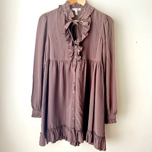 Joie 100% Silk Long-sleeved Brown Ruffle Dress Size Womens Small